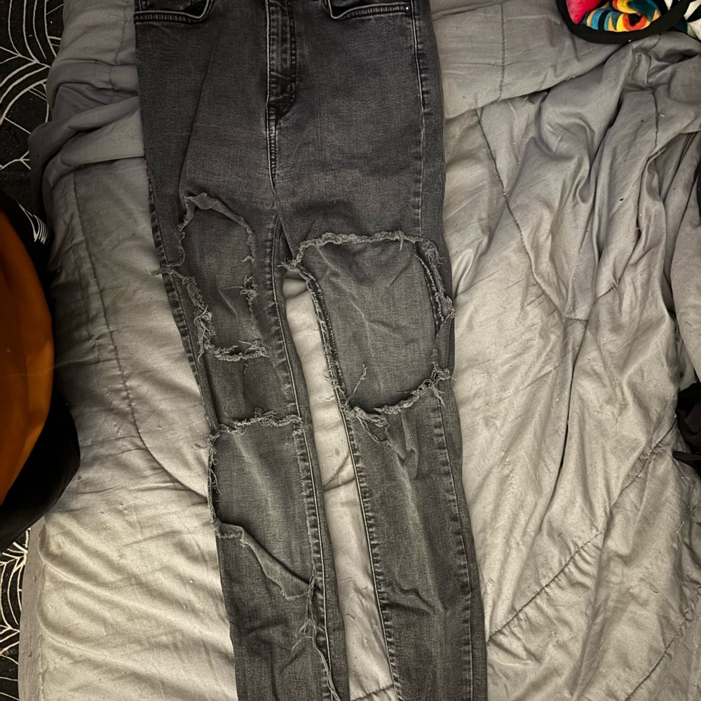 Forever 21 Charcoal Distressed Skinny Jeans